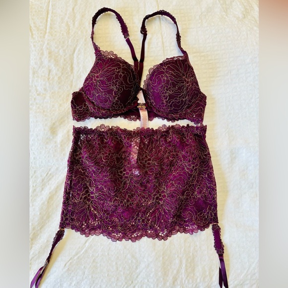 Savage X Fenty Late Night Purple ROMANTIC CORDED LACE PUSH-UP BRA & Garter Skirt - Picture 11 of 15